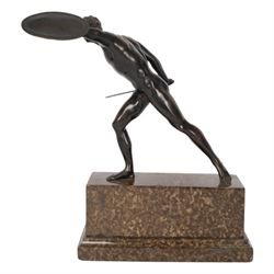 Third Reich; bronze sculpture, after Arno Breker modelled as a Gladiator upon a stepped rectangular marble base, belonging to Hans Christian Weber, gifted to him on the Day of German Art parade 1938 from Mayor Karl Fiehier, H45cm 