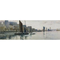 William Matthison (British 1853-1926): Whitby Harbour, watercolour signed 19.5cm x 57.5cm