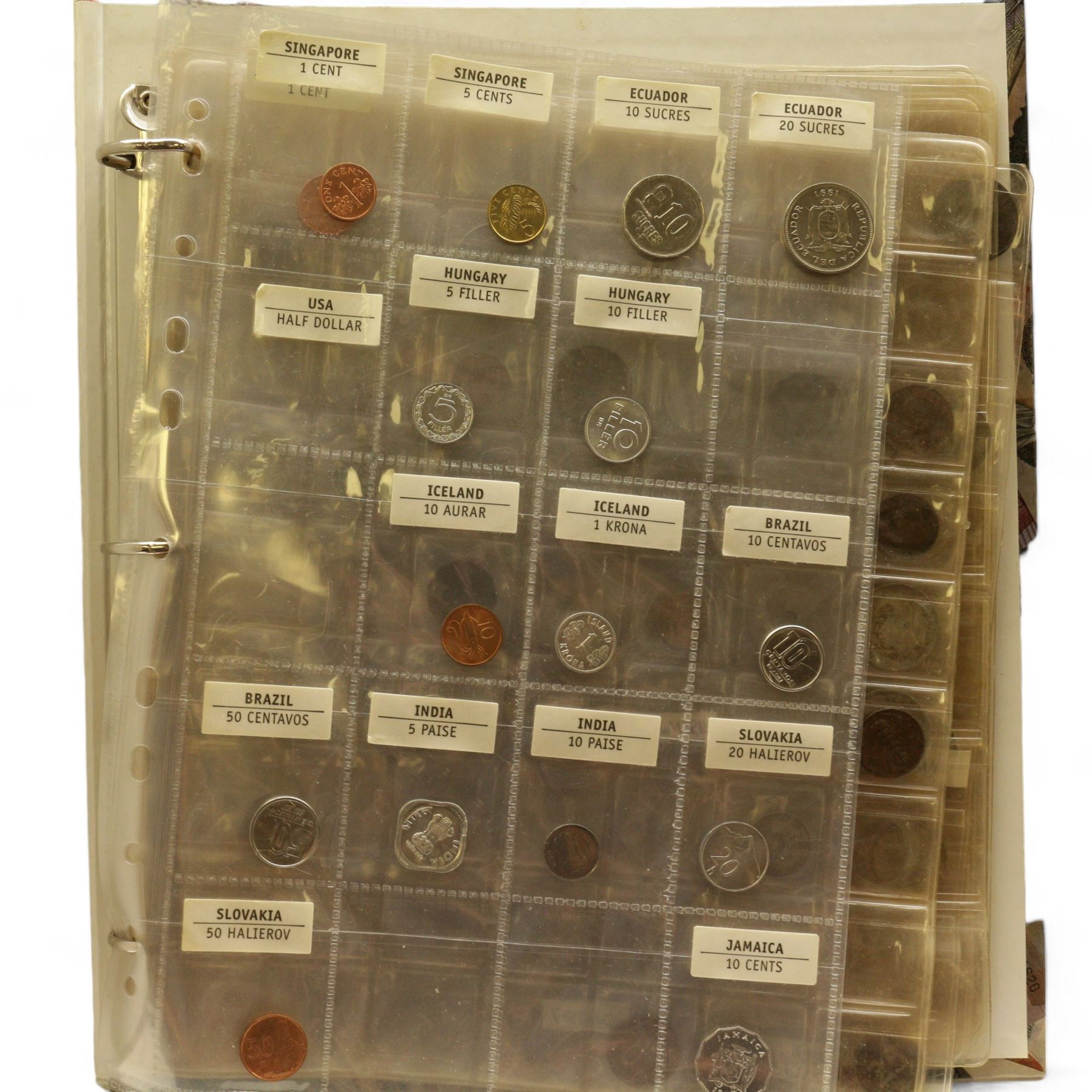Great British and World coins, including pre-decimal halfcrowns, two shillings etc, decimal old style large five pence pieces, German pre-Euro coinage with 1972 and 1987 ten deutsche mark coins etc, housed in ten ring binger folders and a metal hinged top box