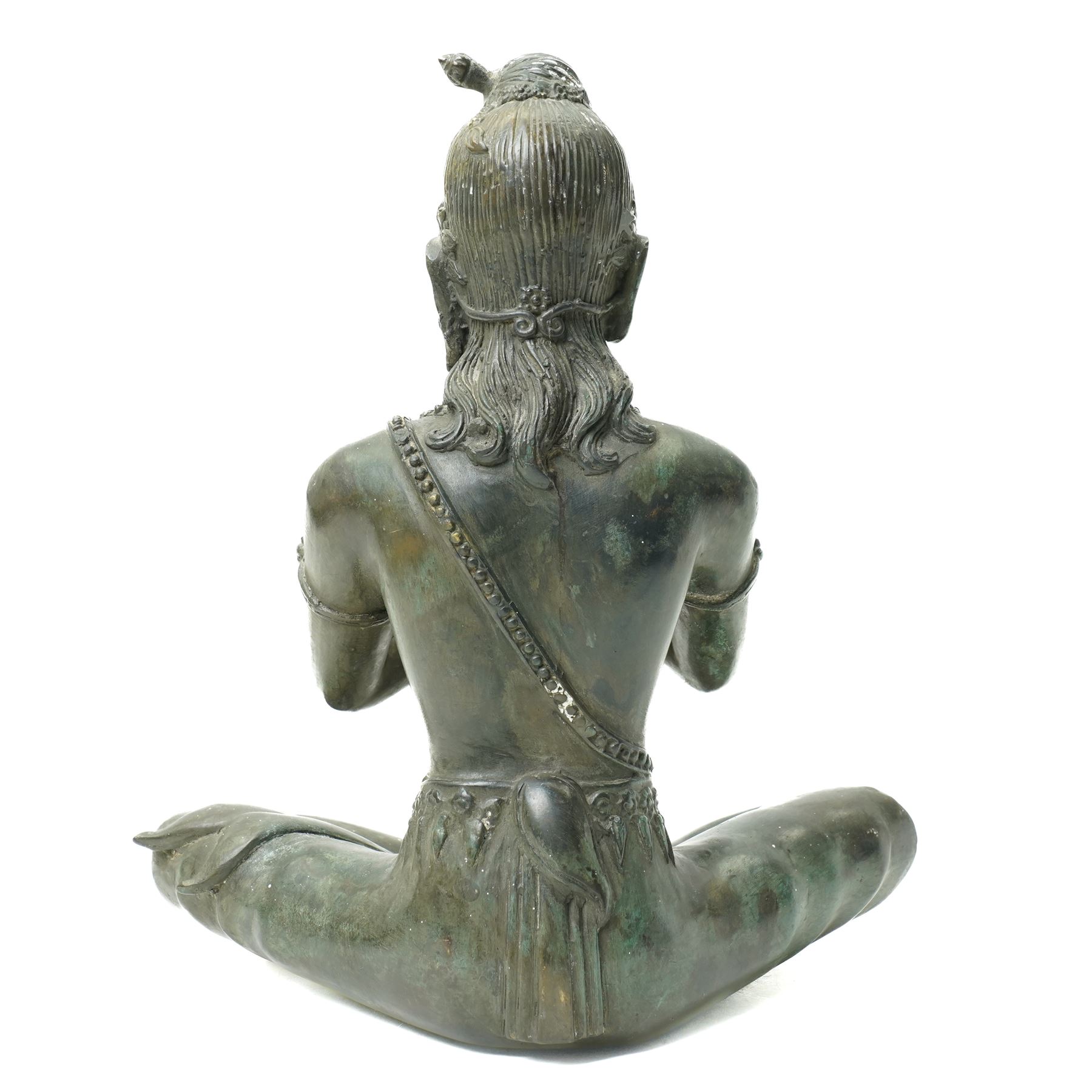 Early 20th century South East Asia bronze figure seated in the lotus position holding a dagger H28cm 
