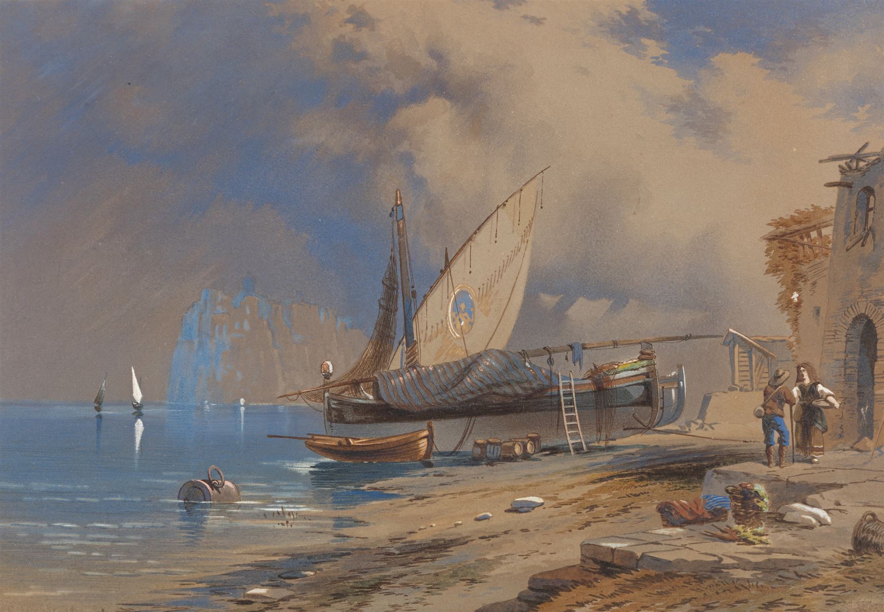 Edward William Cooke RA (British 1811-1880): 'Bay of Naples' watercolour heightened with white signed and dated 1861, 24cm x 35cm