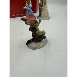 Five Royal Doulton Bunnykins comprising Sundial, Wedding Day, Gladiator, Romeo and Juliet 