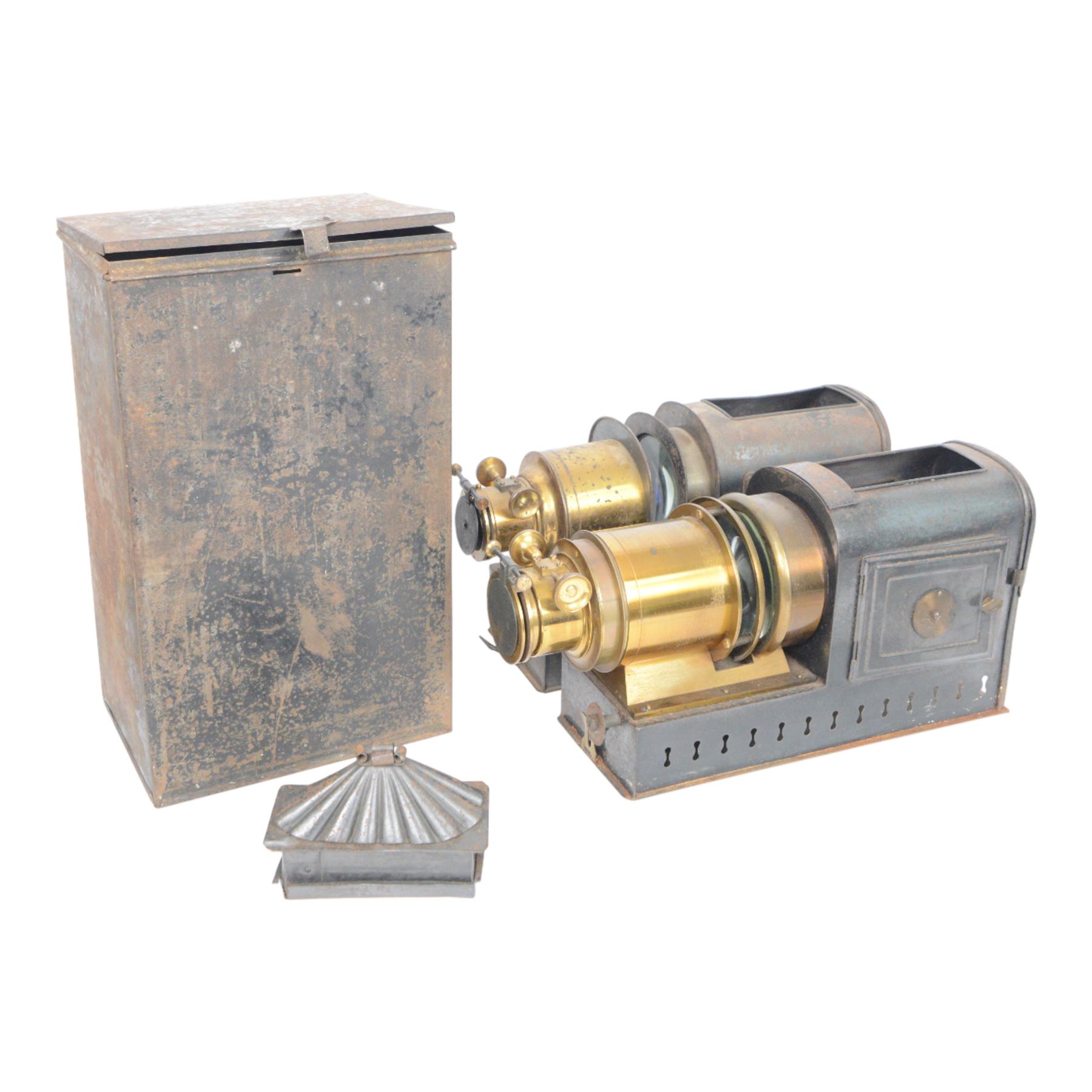 Three late 19th century brass and  tin plate magic lanterns