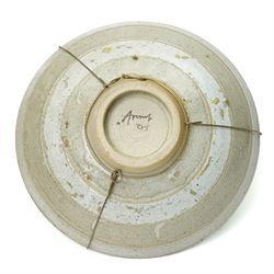 Mick Arnup (British 1925-2008): stoneware bowl, decorated in mottled glaze with abstract floral decoration, incised signature to base D37cm 