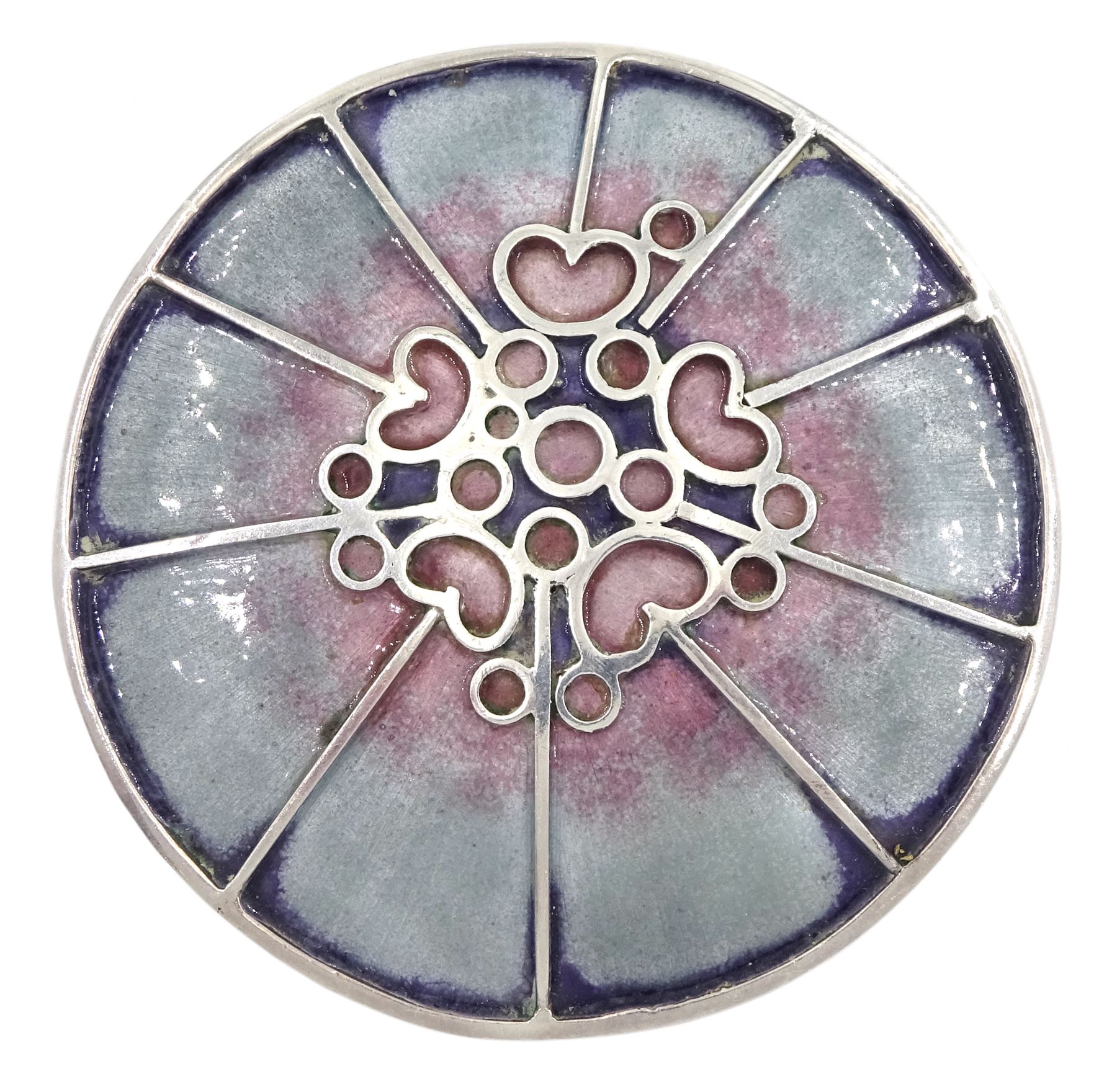 Scottish silver and enamel circular modernist pendant/brooch by Norman