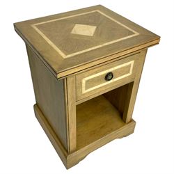 Barker & Stonehouse - 'Flagstone' mango wood bedside stand fitted with drawer and under tier, inset with stone geometric inlays, plinth base