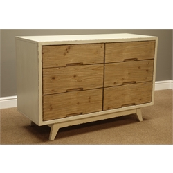  Rustic waxed paint finish and reclaimed pine six drawer chest, W120cm, H80cm, D46cm  