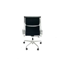 Vitra Eames style high back swivel office chairs upholstered in black leather