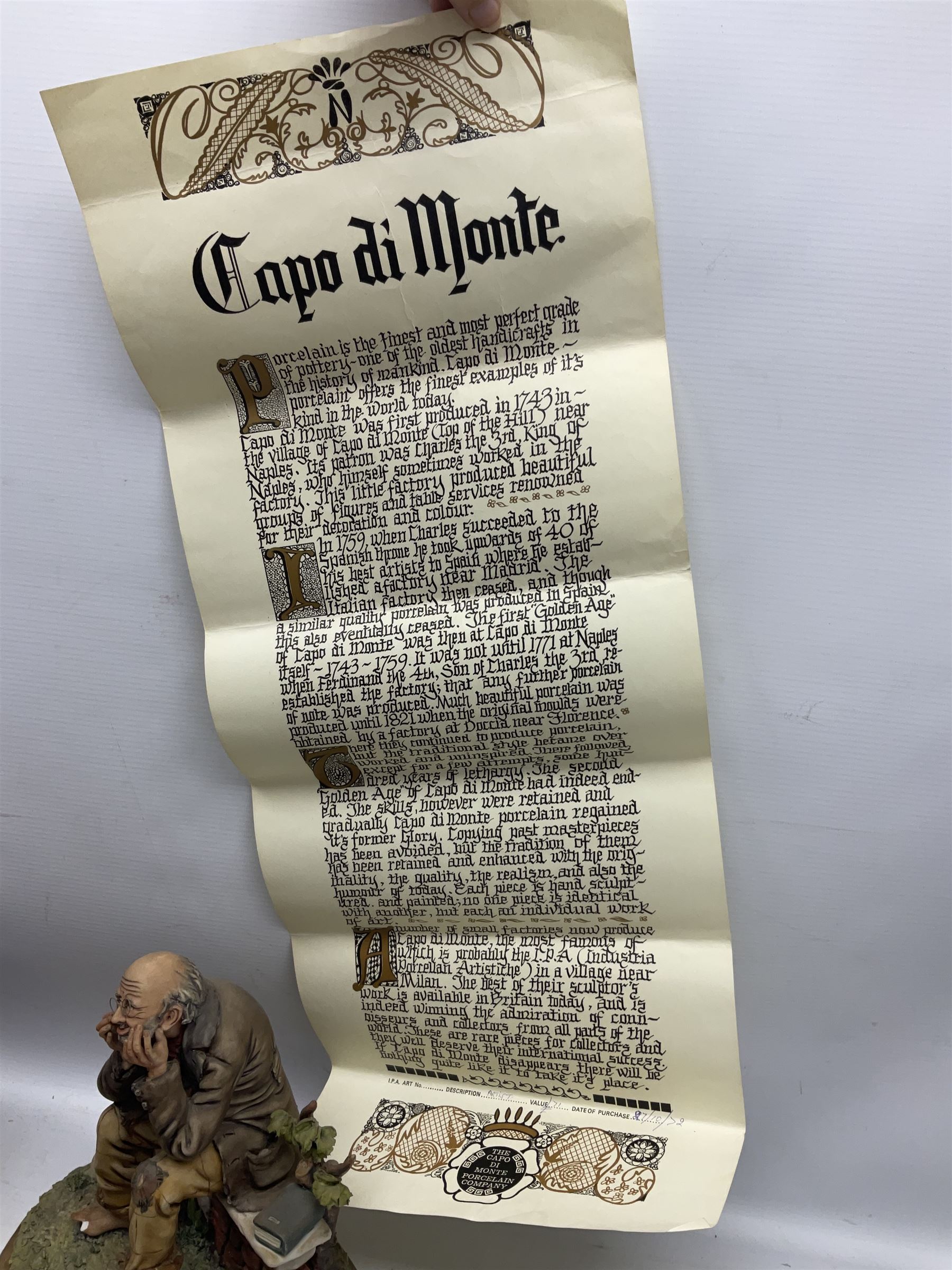 Four Capodimonte figure groups, to include tramp figures, shoemaker figure etc