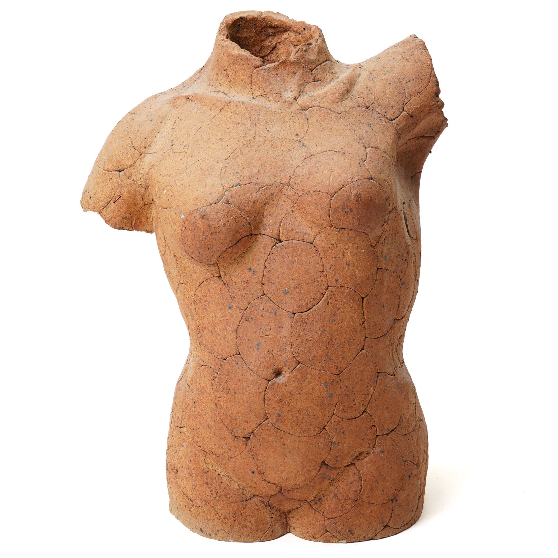 English School (Contemporary): Three Female Torsos, set of clay and sand hollow sculptures, approx H38cm (3)