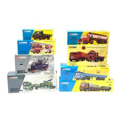 Three Corgi Heavy Haulage limited edition models - 17502 Pickford's Scammell Constructor Wrecker and 31003 Chris Miller AEC Articulated Scammell Highwayman; and six Classics limited edition commercial vehicles 16302, 20001, 21401, 22001, 27601 & 31001; all mint and boxed with certificates (8)
