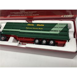 Corgi - three limited edition Hauliers of Renown lorries; CC13715 Scania R Series Topline Houghton Parkhouse 'The Professional' Livestock Transporter Chris Waite Transport; CC13812 Mercedes-Benz Actros Curtainside Eddie Stobart Ltd/Knauf; and CC13911 Foden Alpha Flatbed Trailer & Peat load R.J. & I. Monkhouse Ltd; all boxed with slipcases (3)