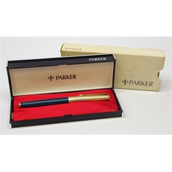  Parker 61 fountain pen, 12ct rolled gold cap and forest green barrel, cased with outer cover   