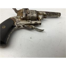 19th century 7mm six-shot pin-fire revolver, with folding trigger, two-piece ebonised grip and ejector rod in butt L17cm