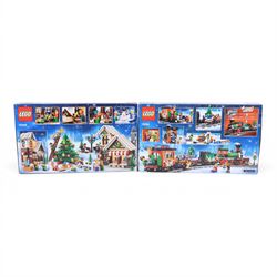 Two Lego Creator sets, comprising Winter Toy Shop no. 10249 and Winter Holiday Train no. 10254, both boxed