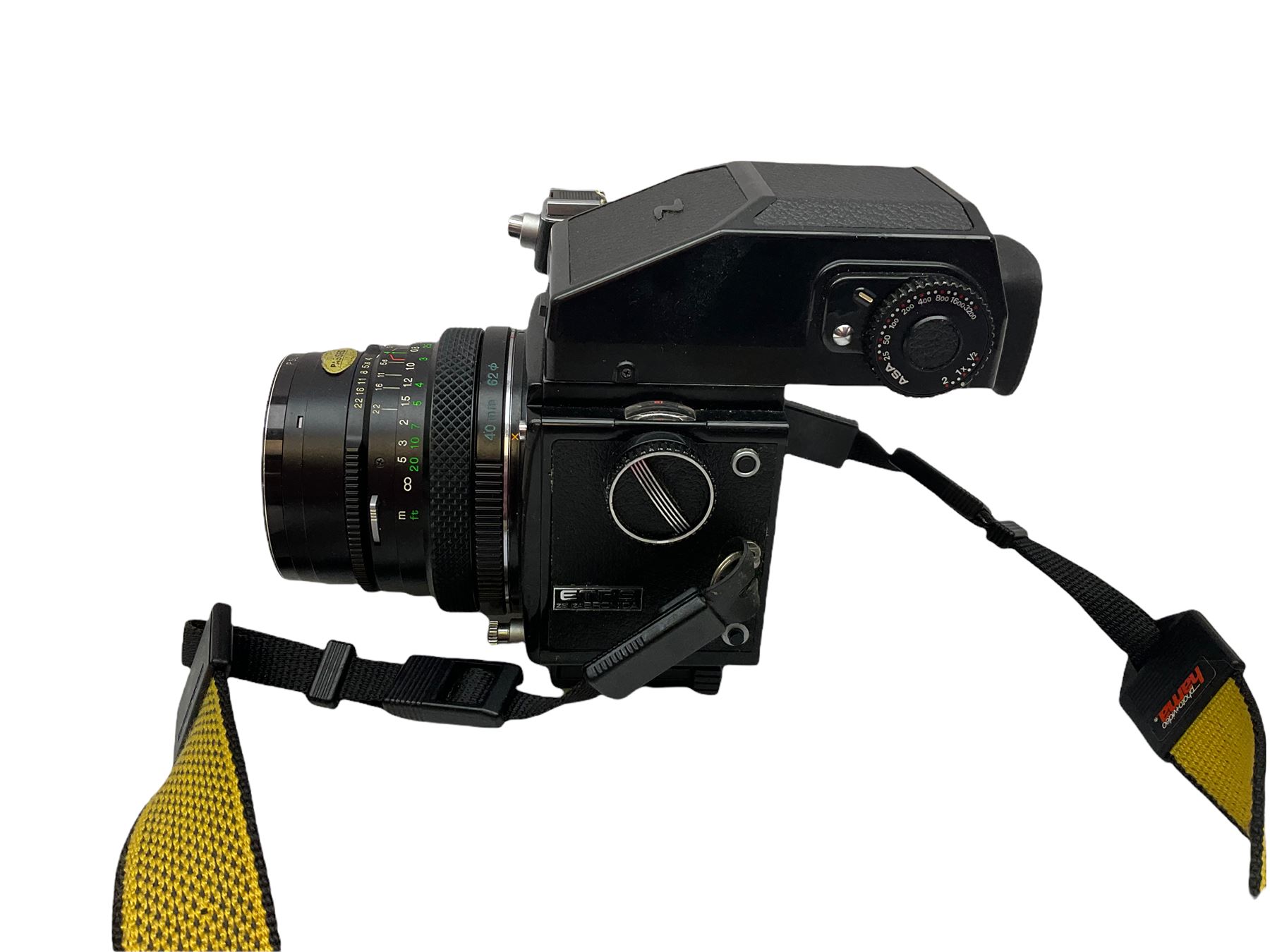 Zenza Bronica ETRS medium format camera body, AE Finder-E Model II, Zenza Bronica Zenzanon MC '1:4 f-40mm' lens, Zenza Bronica Zenzanon MC '1:4.5 f-200mm' lens,  Zenza Bronica Zenzanon MC '1:2.8 f-75mm' lens, and two film backs