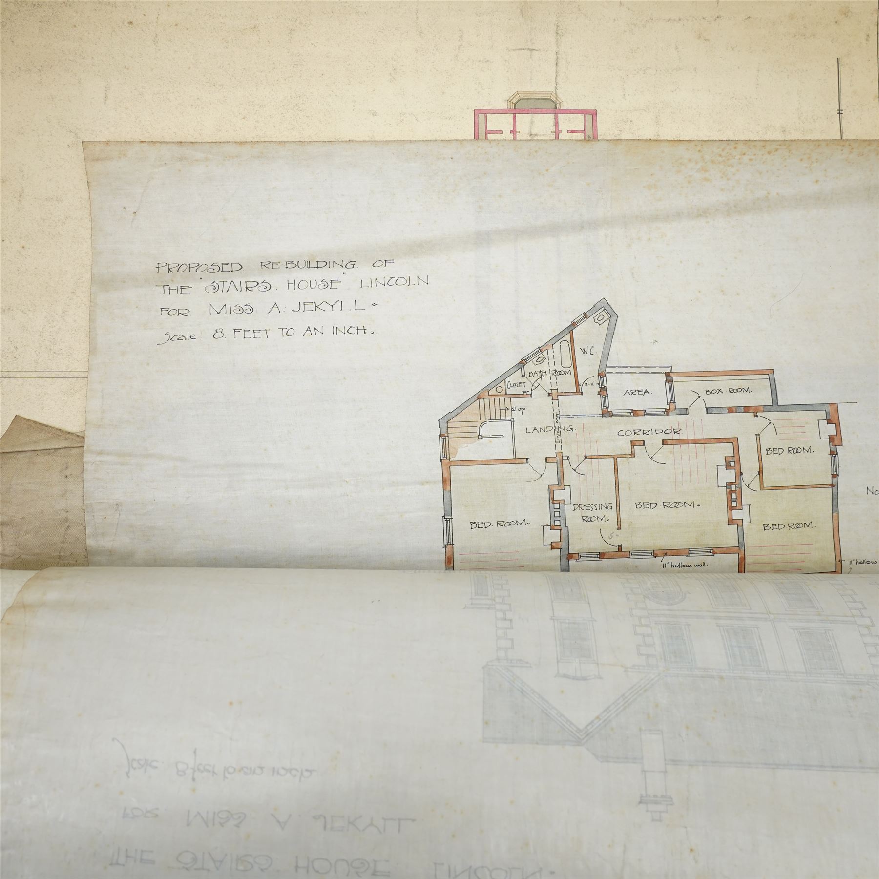 Large collection of mid 19th to early 20th century architectural designs and elevations , by Scorer and Gamble (William Scorer and Henry Gilbert Gamble) of Lincoln, to include Stairs House, Nettleham Road, Limefield Greetwell Road and others, dated 1863-1912