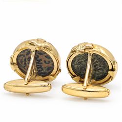 Pair of 18ct gold coin cufflinks, each inset bronze Prutah coin