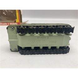 Corgi - die-cast model of James Bond Aston Martin DB5 No.271 with silver body and red interior, gold bumpers and four-spoke wheels, James Bond and two bandit figures; original window box with header card; and Dinky Shado 2 Mobile with one missile No.353; in window box (2)