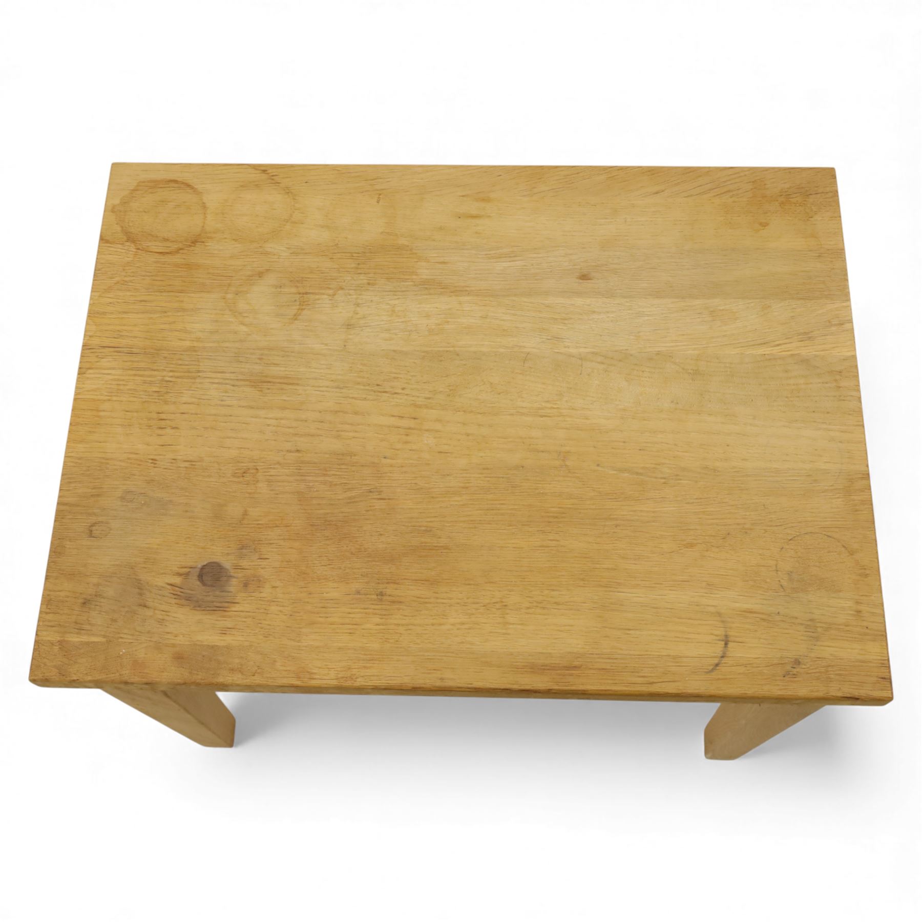 Modern solid oak nest of three tables, each with straight-edged rectangular top and square legs