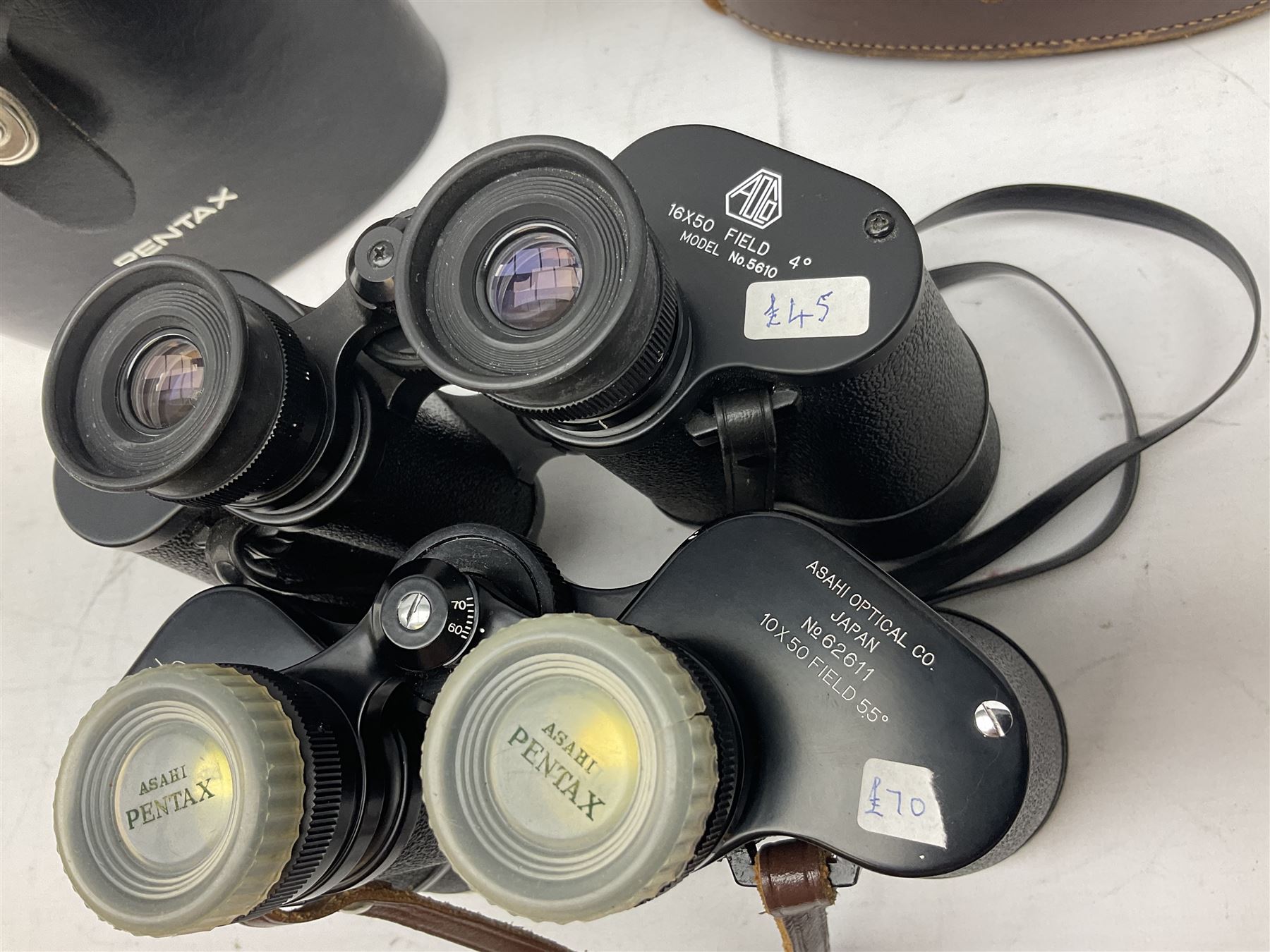Six cased pairs of Pentax binoculars, comprising 10x50 Field, no. 604, Asahi 7x50, Asahi 10x50, Asahi 8x40, Asahi 16x50,  Asahi 10x50 No. 62611