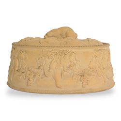 Wedgwood caneware game tureen, the cover with rabbit handle surrounded by country animals,...