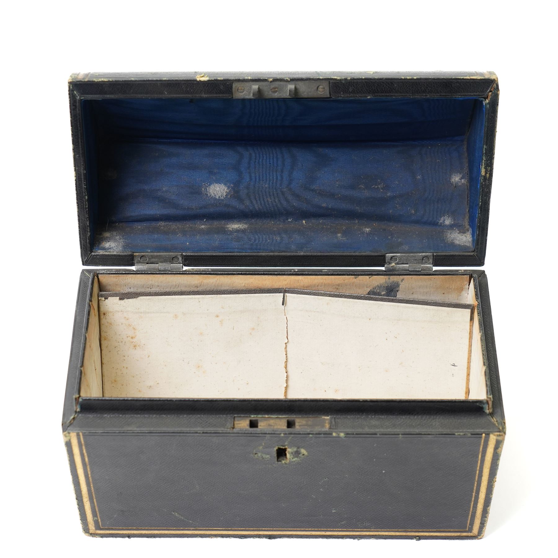 Victorian tooled leather dome top stationery casket by Parkins & Gotto, 24 & 25 Oxford St  with watered silk interior L21cm , another dome top casket and a lancet top casket (3) 
Provenance: property of a Nobleman