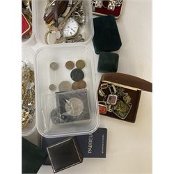Collection of costume jewellery, including earrings, beaded necklaces, bracelets, wristwatches and boxes 