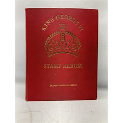 Single album collection of King George VI stamps, including Aden, Antigua, Ascension, Australia, Bahamas, Bahrain, Barbados, Basutoland, Bechuanaland, Bermuda, British Solomon Islands, Brunei, Burma, Cayman Islands, Dominica, Falkland Islands, Gambia, Gilbert and Ellice Islands, Gold Coast, Great Britain 1939-48 set to one pound including ten shilling dark blue, Grenada, Hong Kong, India, Ireland, Jamaica, Leeward Islands, Malta, Mauritius, New Zealand etc