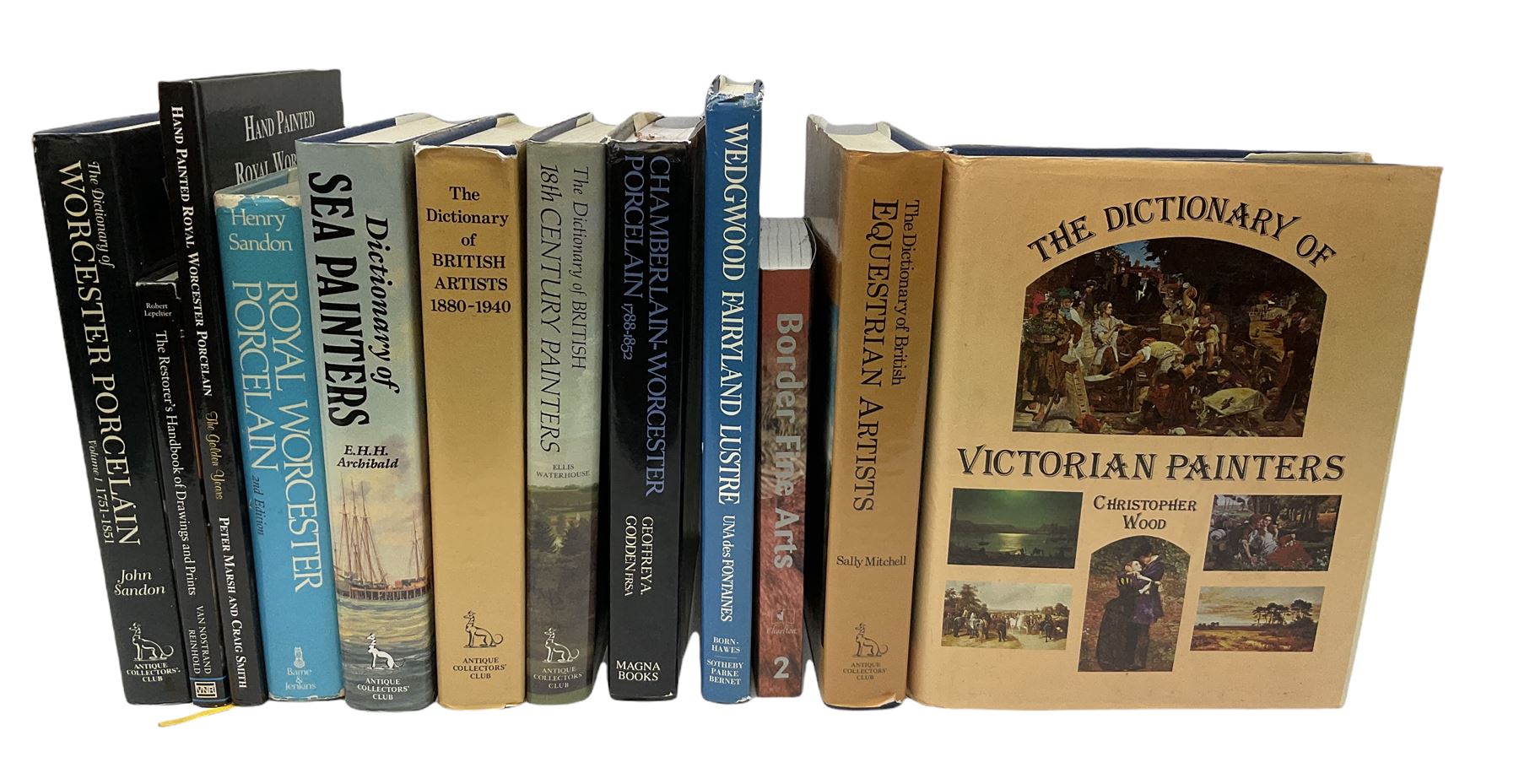 Group of Fine Art and Antique reference books, to include examples on Victorian painters, equestrian artists, Worcester porcelain, etc. 