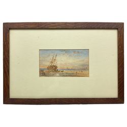 George Weatherill (British 1810-1890): Beached Sailing Vessel at Low Tide Upgang Whitby, watercolour signed 12cm x 20.5cm