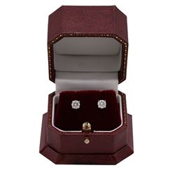 Pair of 9ct gold lab grown diamond earrings, each stud set with a single round brilliant cut diamond, stamped 375, total diamond weight approx 1.00 carat