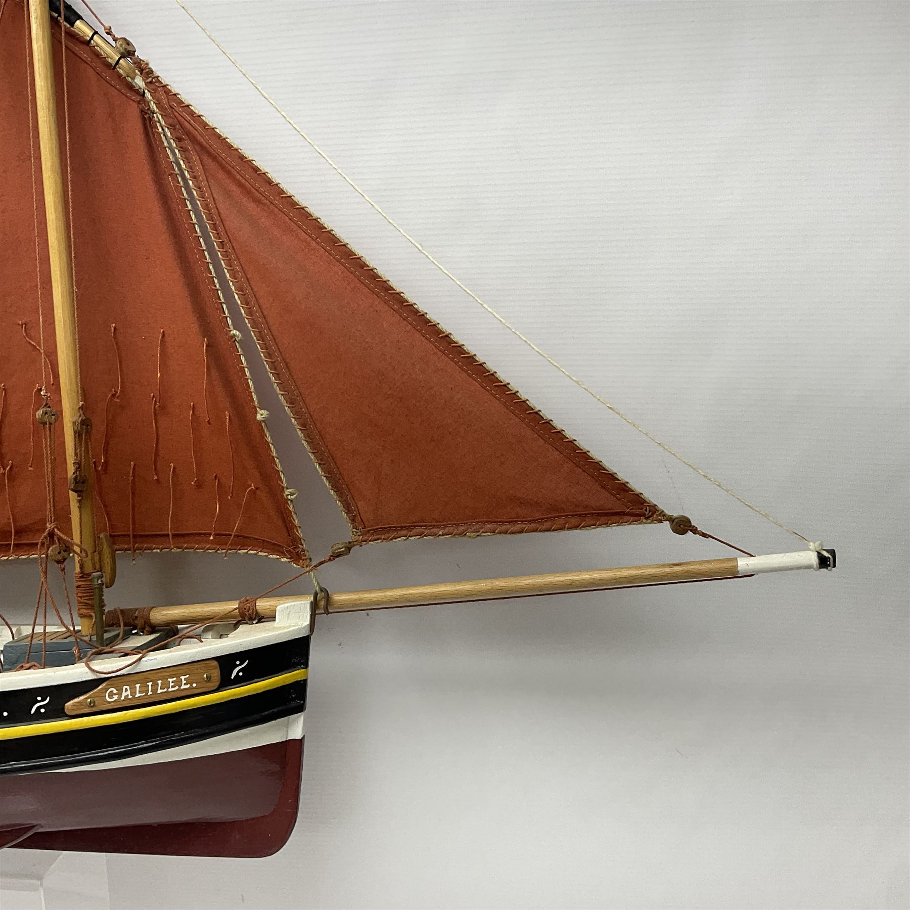 Wooden model of the Peterhead Herring Fishing Boat, Love Divine, PD404. on stand together with Wick Herring Fishing Boat, Galilee WK.1. on stand, L105cm, H64cm