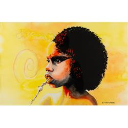 Lisa Chew (British Contemporary): 'Day Dream Girl' and  'Raven', pair of gouaches signed, titled verso 36cm x 54.5cm and 49cm x 36cm (2)