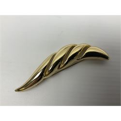 Christian Dior costume jewellery, comprising pair of pearlescent clip on earrings, enamel and paste leaf brooch and a pierced stylised leaf brooch, each stamped Chr.Dior Germany and in original boxes