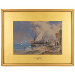 Edward William Cooke RA (British 1811-1880): 'Bay of Naples' watercolour heightened with white signed and dated 1861, 24cm x 35cm