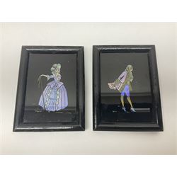 Seven 1930's butterfly wing pictures, mainly of ladies in period dress, one signed Dorothy Buckley, largest H18cm