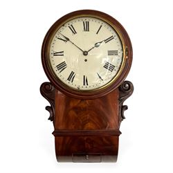 English-Late Victorian 8-day drop dial wall clock, with a mahogany case and moulded dial s...