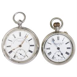 Victorian silver fusee lever pocket watch by Fattorini & Sons, Bradford, Chester 1891 and two white metal pocket watches