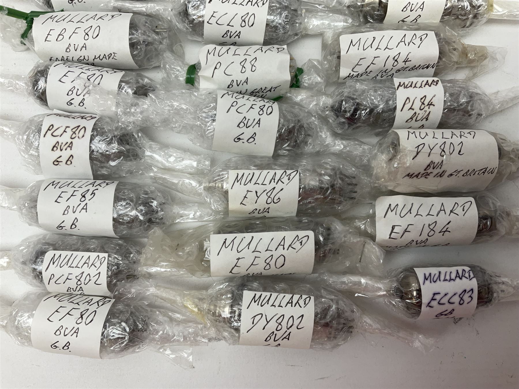 Collection of Mullard thermionic radio valves/vacuum tubes, including DY802, EBF80, PLF80, DY802, PL84, approximately 30