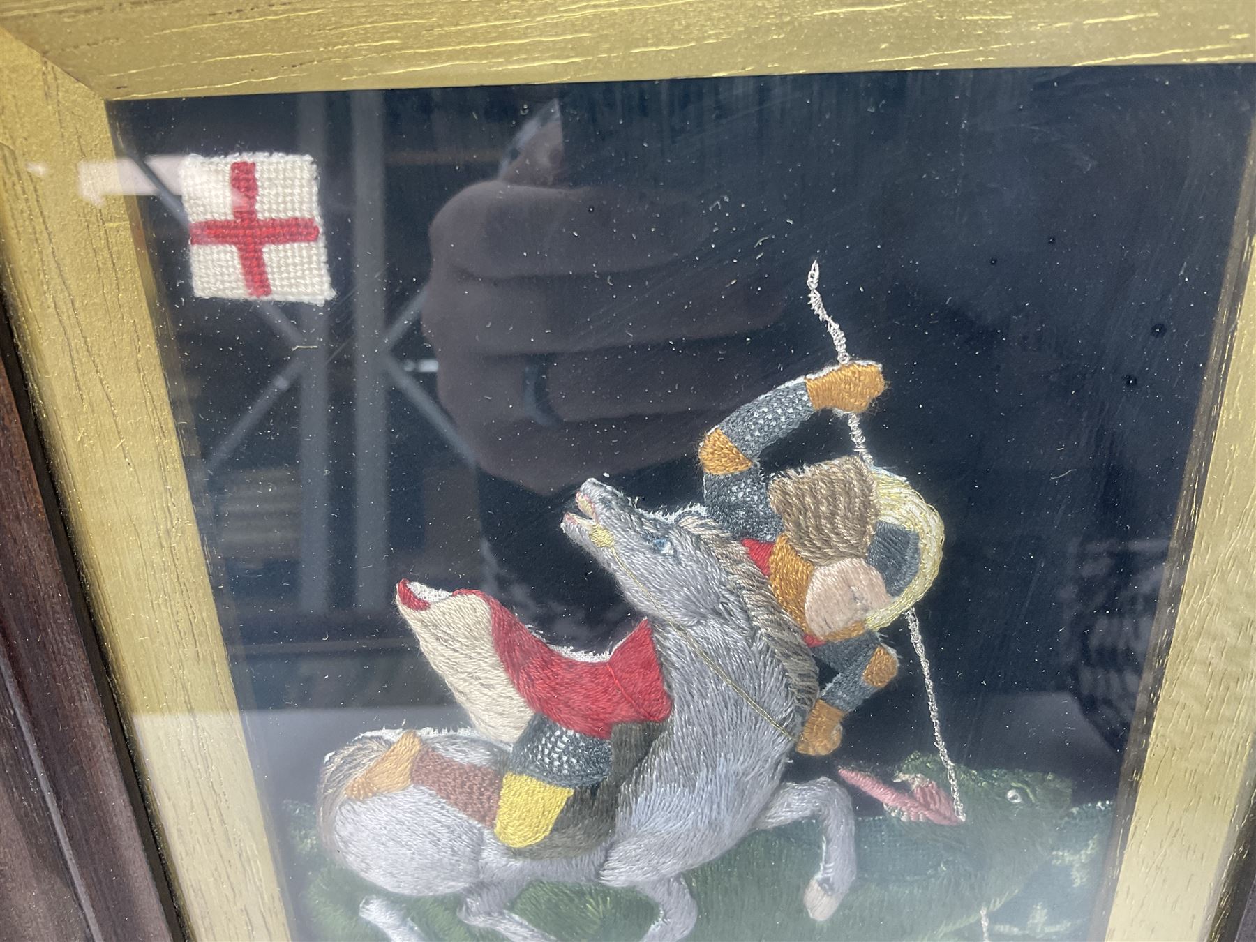 Stumpwork Embroidery of St George Slaying the Dragon 15cm x 13cm