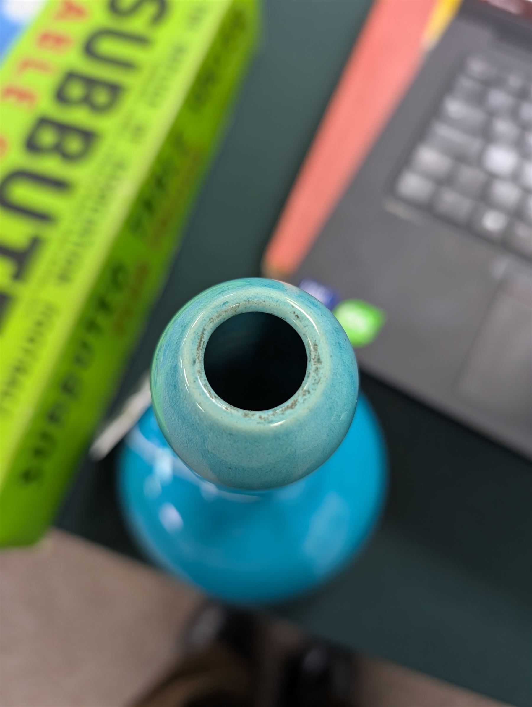 Burmantofts turquoise faience bottle shaped vase, impressed and numbered 1648 beneath, H24cm