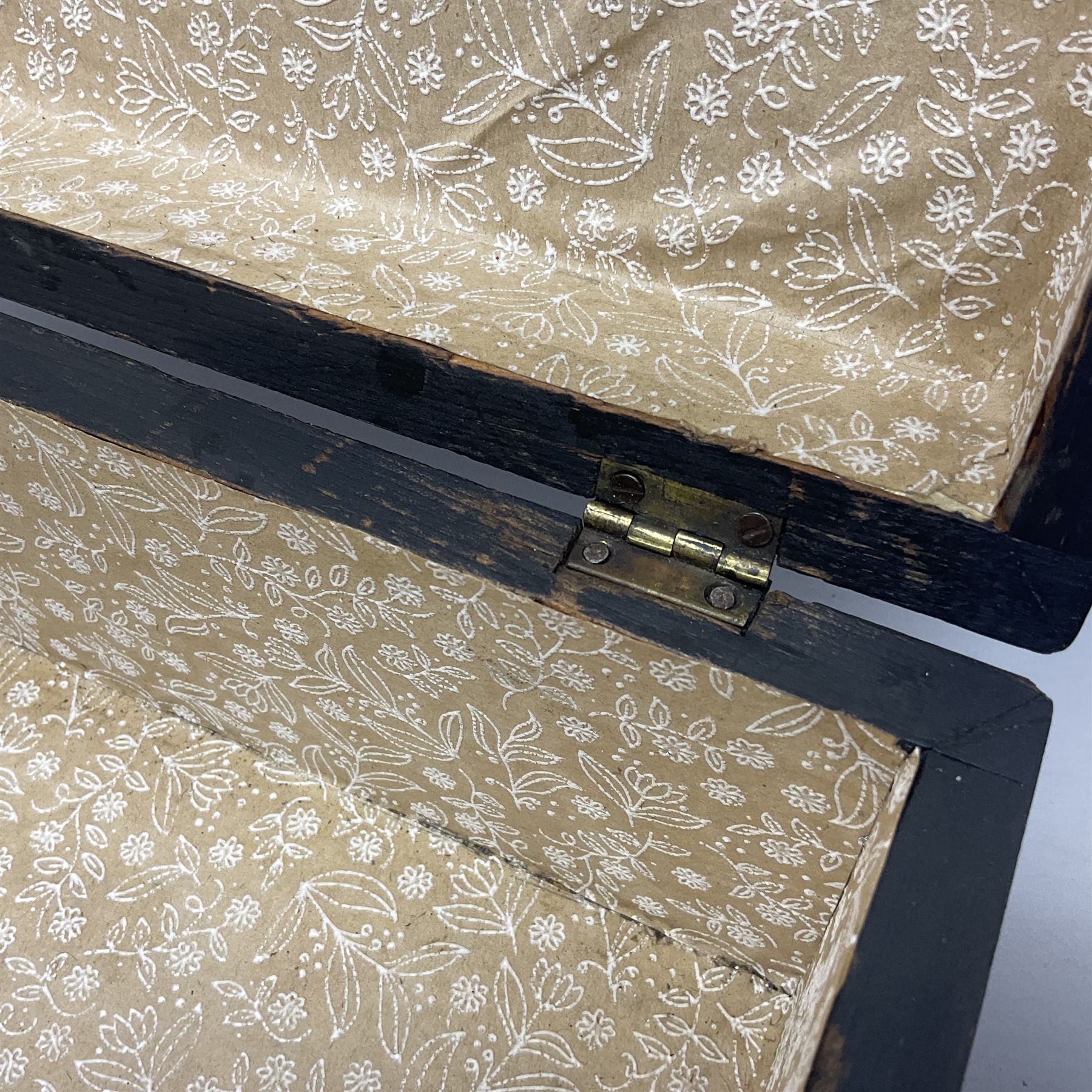 Victorian walnut and parquetry banded work box with brass shield and escutcheon, L30cm, together with mahogany writing slope with green baize writing surface, L35cm