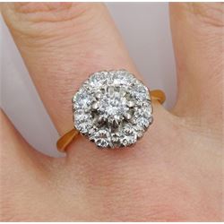 18ct gold found brilliant cut diamond cluster ring, stamped 18ct Plat, total diamond weight approx 0.80 carat
