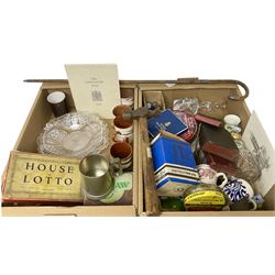 Silver cased pocket watch, together with wrist watch, pewter tankard, walking stick and other collectables, in two boxes 
