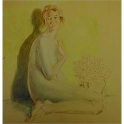  Collection of pictures including Female Nudes and Figurative Portraits, pencil and oils, Morning at the Fair, watercolour indistinctly signed max 57cm x 42cm (qty)   