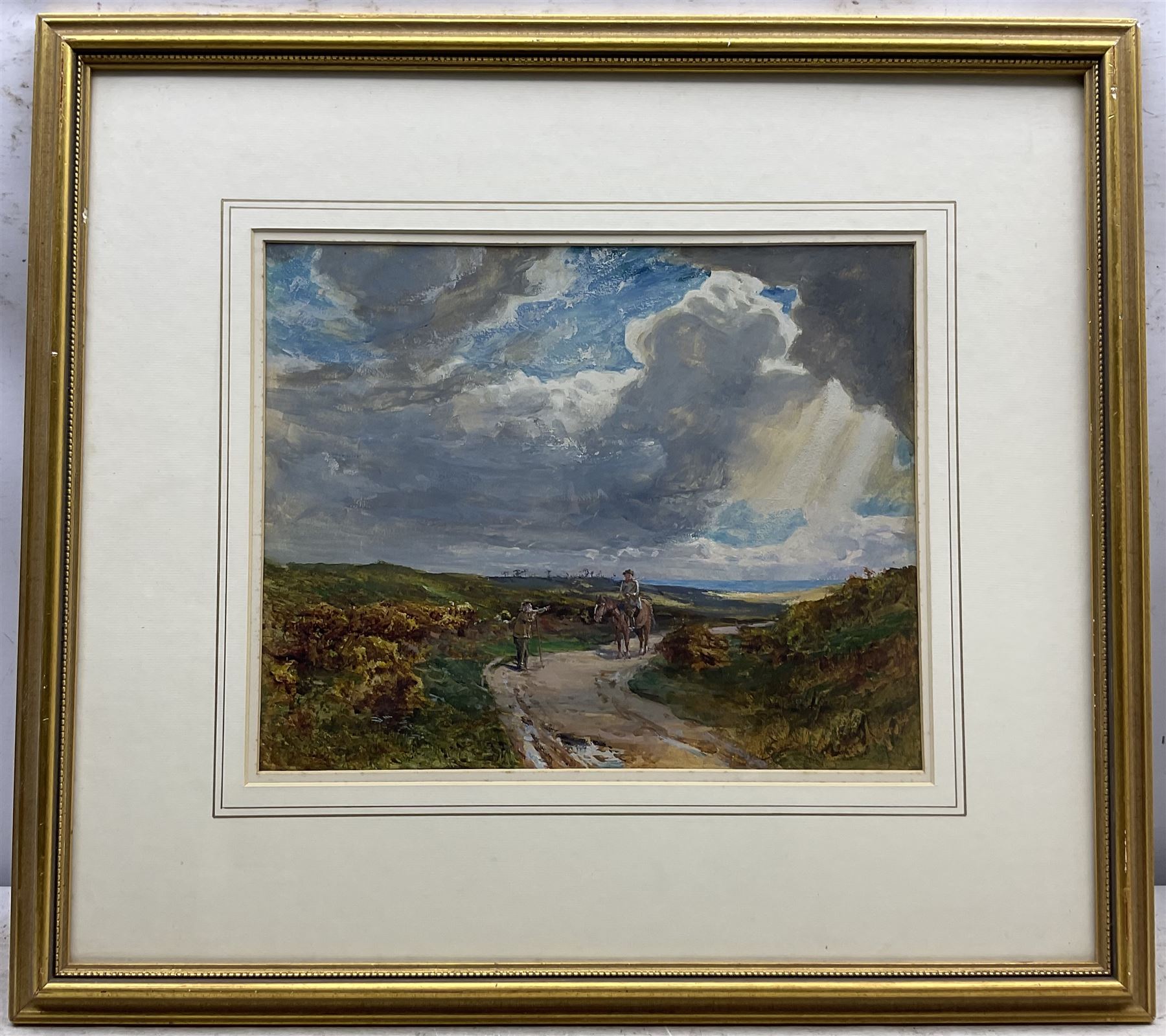 Arthur A Friedenson (Staithes Group 1872-1955): 'On the Road to Exeter', gouache signed and dated '98, original title label verso 30cm x 37cm