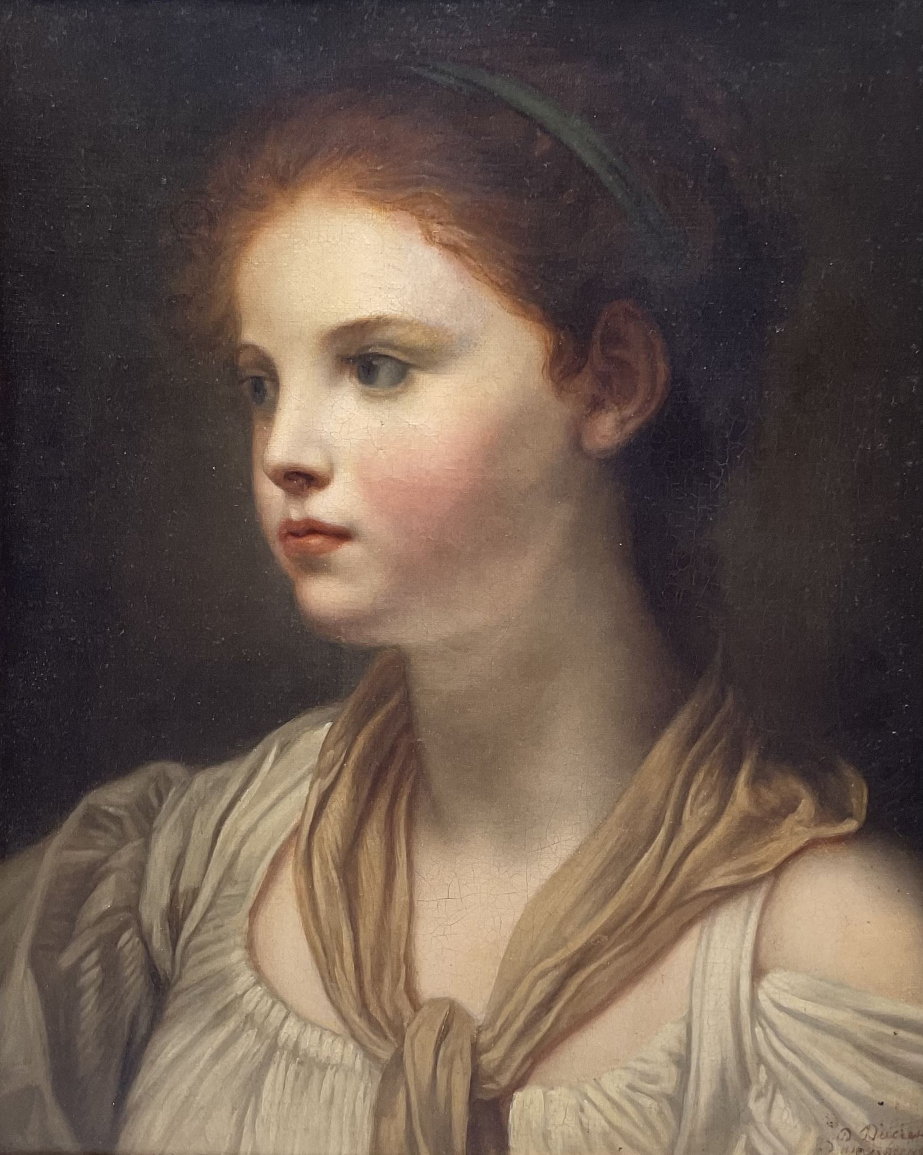 James George (British fl.1826-1838): Portrait of a Young Girl, oil on canvas signed indistinctly titled and dated 39cm x 31cm 
Notes: J George is listed as having exhibited at the Royal Academy and Suffolk Street Gallery.