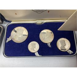 Commemorative coins and medallions, including hallmarked silver poultry medal, Royal Mint 'College of Arms Quincentenary Commemorative Medal', Selby Abbey '1069 1969' medallion, two medallions commemorating the Investiture of H.R.H. Prince Charles 1st July 1969 and a set of four coins commemorating the Investiture of Prince Charles, all cased 