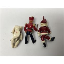 Six Hantel miniature articulated pewter figures, including Father Christmas, Drummer, pig etc 